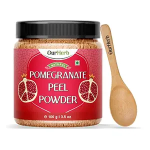 OurHerb Pure & Natural Pomegranate Peel Powder for Health Skin & Hair with Wooden Spoon - 100g | 3.5 Oz