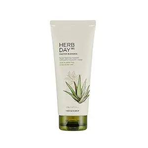 The Face Shop Herb day Cleansing Foam 170 ml | Face wash with aloe and green tea extracts | Face Wash for Dry Skin | Face wash that hydrates skin & maintains PH Level | Korean Skin care Products