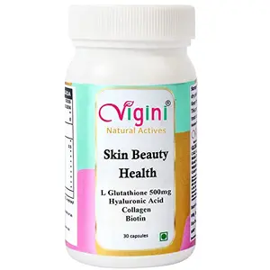 Vigini Natural Glutathione 500mg Biotin Hyaluronic Acid Collagen Vitamin C Brightening Glowing Healthy Youthful Radiance Skin Men Women 30 caps