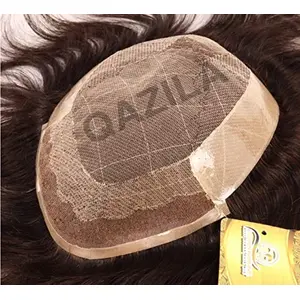 Qazila Golden Octagon Front Lace Hair Patch For Men | Natural Looking Hairline| Light-| Comfortable Base|Grade A - 100% Natural Virgin Remy Human Hair| 8x6 size| Brown