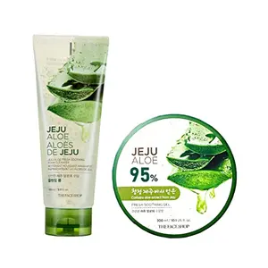 The Face Shop Jeju Aloe Gel & Cleanser |With 95% Pure Aloe extract and Deep Moisturizing & Hydration |Softens Skin and helps to refresh Dull & Dry skin |Korean Skin care Products