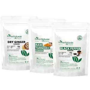 Pure and Fresh Dry Ginger Powder (100 gm) + Raw Turmeric Powder (100 gm) + Black Pepper / Kali Mirch Powder (100 gm)