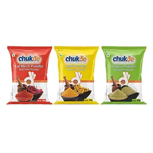 Chukde Spices Dhania Haldi (Turmeric) Red Chilli/Lal mirch Powder 200gm (Combo Pack)