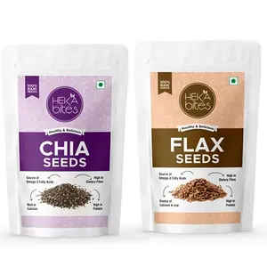 Heka Bites 100% Raw Super Seeds Assorted Pack of 2 - Flax Seeds & Chia Seeds 250g| Rich in Dietary Fibre and Protein| Diet Snacks| for 