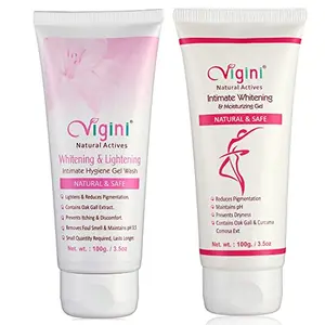 Vigini Natural Lightening Brightening Vaginal Intimate Feminine Hygiene Wash for Women & Lubricant Moisturizing Water Based Gel for Dryness Itching Non Staining Washable Sulphate 200g