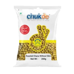 Chukde Roasted Chana without Skin - 200 Gm | for Healthy Snacks Chaat Salads Trail Mix Curry Chutney and Ladoo | Rich in Protein Fiber. Laboratory Tested and Hygienically Packed.