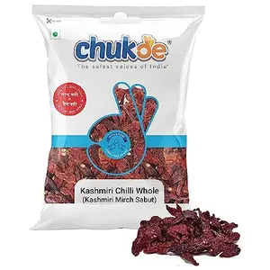 Chukde Kashmiri Stemless Chilli - 200 Gram (100 Gm x 2) | Indian Curry Tandoori & Chutney Spice | Mild Heat Vibrant Color Versatile & Health Benefits