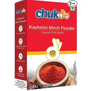 Chukde Kashmiri Mirch/chilli Powder - 200 Gram (100 Gm x 2) for Curry Tandoori Dishes Snacks Rice Pickles and Chutneys. No Artificial Color ed. Lab Tested and Hygienically Packed