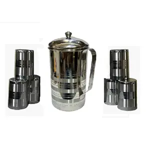 Dynore Stainless steel Set Of 6 Round Glass and 1 Delux Jug 2 Ltr