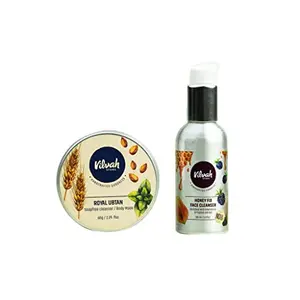 Vilvah Store De-Tan Combo Tan Removal Face Pack with Royal Ubtan + Honey Facewash (Honey Fix) Removes Tan Effectively - 165ml