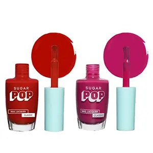 SUGAR POP Nail Lacquer Combo 2 in 1 Nail Kit - 10 Call Me Hot & 18 Red Rum - 10ml x 2 units - Dries in 45 seconds Chip-resistant Long-lasting. Glossy high shine Nail Enamel