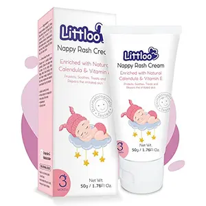LITTLOO Nappy Rash Cream-50gm | Diaper Cream with Natural Ingredients| Calendula & Vitamin E Extract Nappy Rash Cream | Phthalate- Dye- & 