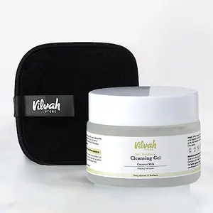Vilvah Store Makeup Removal Combo | Cleansing gel (Makeup remover) 50ml | Cleansing Pad | Removes Stubborn Makeup | Non-Comedogenic | Unclogs Pores | For Both Men And Women