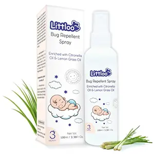 LITTLOO Bug Repellent Spray Enriched with Natural Oil & Lemon Grass Oil for Long Lasting Indoor Outdoor Protection from Insects For Toddlers No Harmful Chemicals -100 ML pack of 1