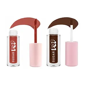 SUGAR POP 2 in 1 Matte Lipcolour Combo Richly pigmented Long-lasting Ultra Matte Smudge-Proof 10 Rosewood & 17 Cocoa Super Lip Kit Combo