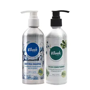 Vilvah Store Goatmilk Shampoo 200ml & Cream Conditioner 200ml Combo Pack