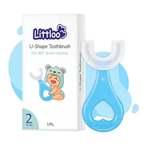 LITTLOO U Shaped Silicone Tooth Brush Soft Bristles Manual Toothbrush 360 Degree Dental Cleaning For Toddlers And Food Grade Soft Silicone Brush Head - Pack of 1(Blue)