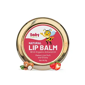 Babyorgano Natural Lip Balm Strawberry Flavor Dry Chapped Lips Nourish & Protects Infused with Yashti Ghrit - 8gm