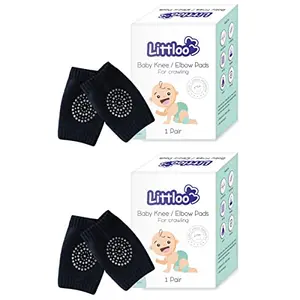 LITTLOO Safety Protector Knee & Elbow Pads for Anti-Slip Crawling Experience Made with Soft Cotton Elastic and Stretchable Provides Cushion & Knee Protection(Black)- Pack of 2