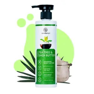 Careberry Organic Tea Tree Oil & Shea Butter Nourishing Body Lotion For Extra Dry Skin  Certified Ayurvedic Silicone & Peg Free 300ml