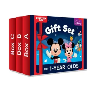 Einstein Box Featuring Disney for 1-Year-Old Boys/Girls | Disney Gift Toys for 1-Year-Old | Board Books and Pretend Play Gift Pack | Learning and Educational Toys and Games | day Gift Set for 1 Year Old Boys & Girls (Multicolor) - Set of 3