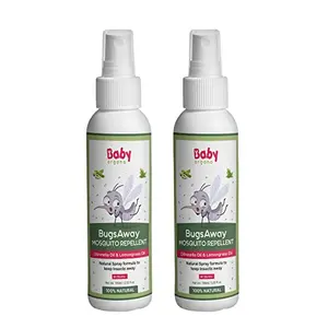 Babyorgano Natural Insect Repellent Spray For With & Lemongrass Oil Deet Free 100% Protection from Mosquitoes 6m+ (100ml) Pack 2 Safe on Skin
