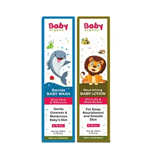 Babyorgano Skin Care Bundle with Gentle Wash (200ml) and Nourishing Body Lotion (200ml) | 100% Ayurvedic | Absolutely Safe & Natural for New Born | FDCA Approved