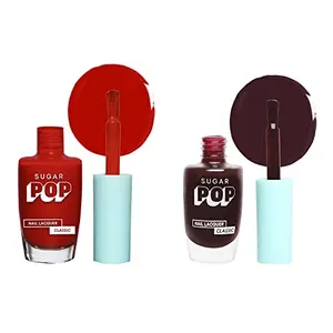 SUGAR POP Nail Lacquer - 18 Red Rum & 25 Red Claret 10 ml - Dries in 45 seconds - Quick-drying Chip-resistant Long-lasting. Glossy high shine Nail Enamel / Polish for women.