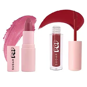 SUGAR POP 2 in 1 Lipstick Combo Richly pigmented Long-lasting Ultra Matte Smudge-Proof 09 Mulberry & 01 Taupe Super Lip Kit Combo