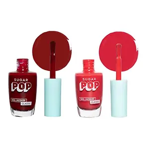 SUGAR POP Nail Lacquer - 13 Red Alert & 15 Bold Pleaseâ 10 ml - Dries in 45 seconds - Quick-drying Chip-resistant Long-lasting. Glossy high shine Nail Enamel / Polish for women.
