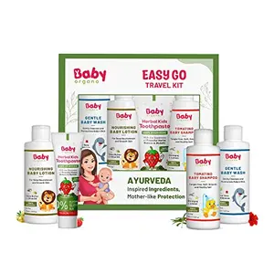 Babyorgano New Born Bathing Set 0-6 Month Travel Friendly Kit Shampoo Wash Lotion 30ml Each Toothpaste 10gm  Approved