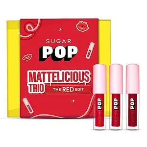 SUGAR POP Mattelicious Trio - The Red Edit | Set of 3 Red Matte Lipcolours | Non-drying Transfer-proof & Smudgeproof | Suits All Skin Tones