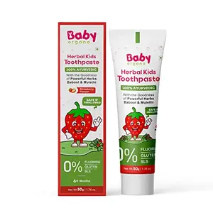 Babyorgano Herbal Toothpaste for l 100% Ayurvedic l Non Gel Formula l goodness of Babool and Mulethi l Strawberry Flavour l SLS Free l FDCA Approved