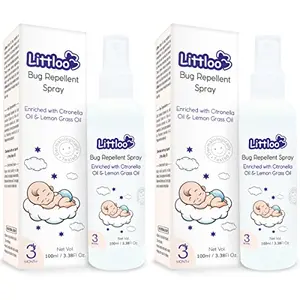 LITTLOO Bug Repellent Spray Enriched with Natural Oil & Lemon Grass Oil for Long Lasting Indoor Outdoor Protection from Insects & Mosquitoes For No Harmful Chemicals -100 ML-Pack of 2