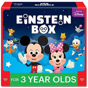 Einstein Box Featuring Disney for 3-Year old Boys/Girls | Educational Toys for 3-Year-Old | Disney Gift Toys for 3-Year old | Board Books and Fun Games Gift Pack | Learning and Educational Gift Pack of Toys and Games | With Mickey Mouse Simba Winnie