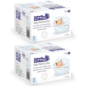 LITTLOO Mild & Gentle Bathing Moisturizing & Nourishing for with Wheatgerm Protein Skin-Friendly No Parabens-(4 X 75 gm) Pack of 2