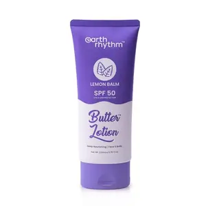 Earth Rhythm Lemon Balm Butter Body Lotion SPF 50 PA+++ | Soothes Skin & UVA & UVB Sun Protection | for All Skin Type | Men & Women – 200 ml