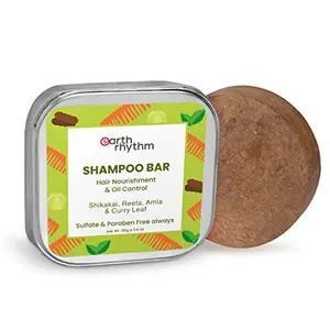 Earth Rhythm Shikakai Shampoo Bar for Hairfall | Contains Shikakai Curry Leaf Reeta & Amla Extracts | Men & Women | Sulphate & (Tin Packaging) - 80 gm