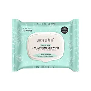 Swiss Beauty Clean & Glow Makeup Remover Wipes | With Green Tea And Calendula Extracts| Cleansing And Hydrating Facial Wipes| 30 Wipes
