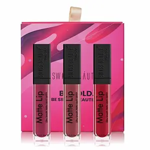 Swiss Beauty Matte Pout Set Of 3- Ultra Smooth Matte Liquid Lipstick | Mauve k Cookie & Pure Red