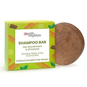 Earth Rhythm Shikakai Shampoo Bar | Contains Shikakai Curry Leaf Reeta & Amla Extracts | Men & Women | Sulphate & | Natural- (Cardboard) - 80gm