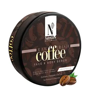 NutriGlow NATURAL'S Raw Irish Coffee Face & Body Scrub Coffee Cocoa Butter with Oatmeal For Bathing & Scrubber For Face Organic Exfoliate Hydrate De Tox 200gm