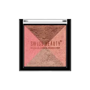 Swiss Beauty Mini Baked Shimmer Blusher And Highlighter Palette For Face Makeup| Multicolor-1 7 Gm |