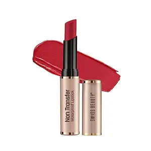 Swiss Beauty Non-Transfer Waterproof Lipstick with Jojoba Seed Oil | Matte Finish | Long-Lasting | Highly Pigmented | Shade- Smoking Red 3gm