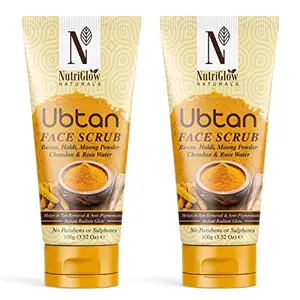 NutriGlow Natural's Ubtan Face & Body Scrub with Besan Moong Powder for Tan Removal (200g) 100g Each