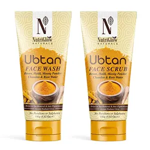 NutriGlow NATURAL'S Ubtan Face Wash (100g) Face Scrub (100g) Set of 2 for Tan-Free Skin