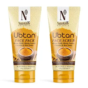 NutriGlow NATURAL'S Ubtan Face Scrub (100g) & Face Pack (100g) Set of 2 for All Skin Types