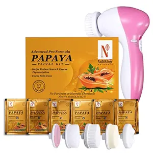 NutriGlow Papaya Facial Kit For Blemish Free and Fairer Skin Hydrated & Brightening Fresh Looking Skin All Skin Types No Parabens & Sulphates60gm with 5 in 1 Face Masssager