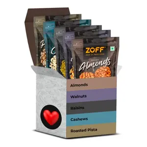 Zoff Premium Daily Needs Fresh and Healthy Mixed Dry Fruits Combo of Almonds | Badam | Cashews | Kaju | Raisins | Kishmish | Roasted | | & Walnut Halves Kernels | Akhroth | 250g Each
