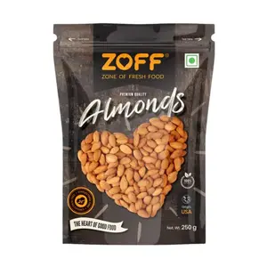 Zoff 100% Natural Premium California Dried Almonds | 2 Pack Pouch | Premium Badam Giri | High in Fiber & | Real Nuts | | 250 Gm Each
